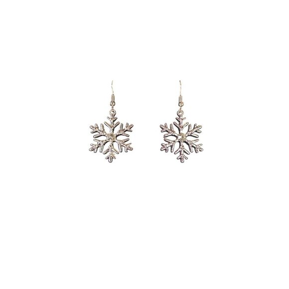 Snowflake Earrings Dangly Sparkly Rhinestone Silver Tone Holiday Christmas NEW - Picture 1 of 2